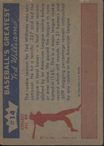 Outstanding Rookie of 1939 1959 Fleer Ted Williams #14 Boston Red Sox EX - Collector Store LLC