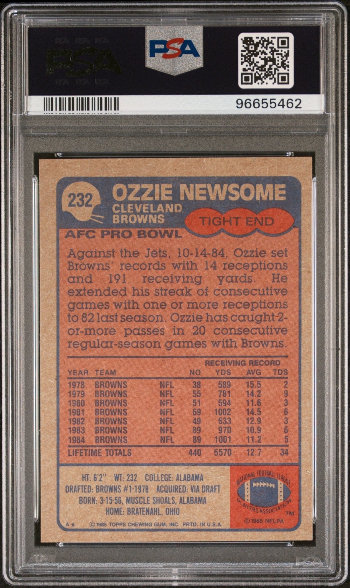 Ozzie Newsome 1985 Topps All - Pro #232 PSA 8 - Collector Store LLC