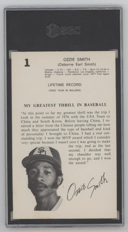 Ozzie Smith 1978 Family Fun Centers Oversized #1 SGC 8.5 - Collector Store LLC