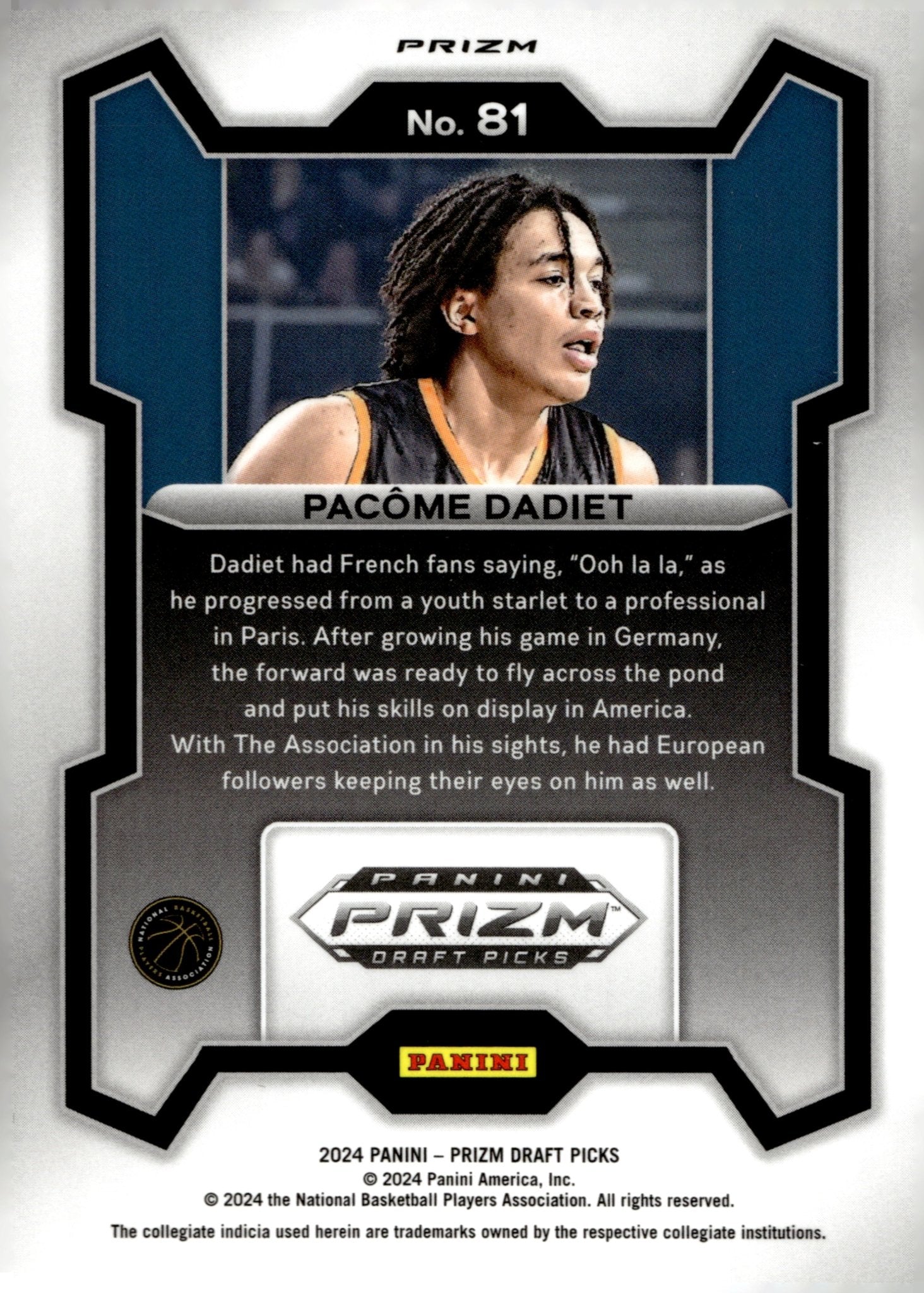 Pacome Dadiet 2024 Panini Prizm Draft Picks Prizm RC #81 - Collector Store LLC