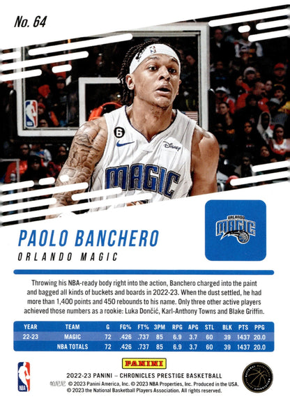 Paolo Banchero 2022 - 23 Panini Chronicles Prestige RC #64 - Collector Store LLC