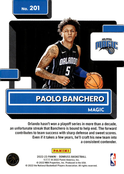 Paolo Banchero 2022 - 23 Panini Donruss Rated Rookie RC #201 - Collector Store LLC
