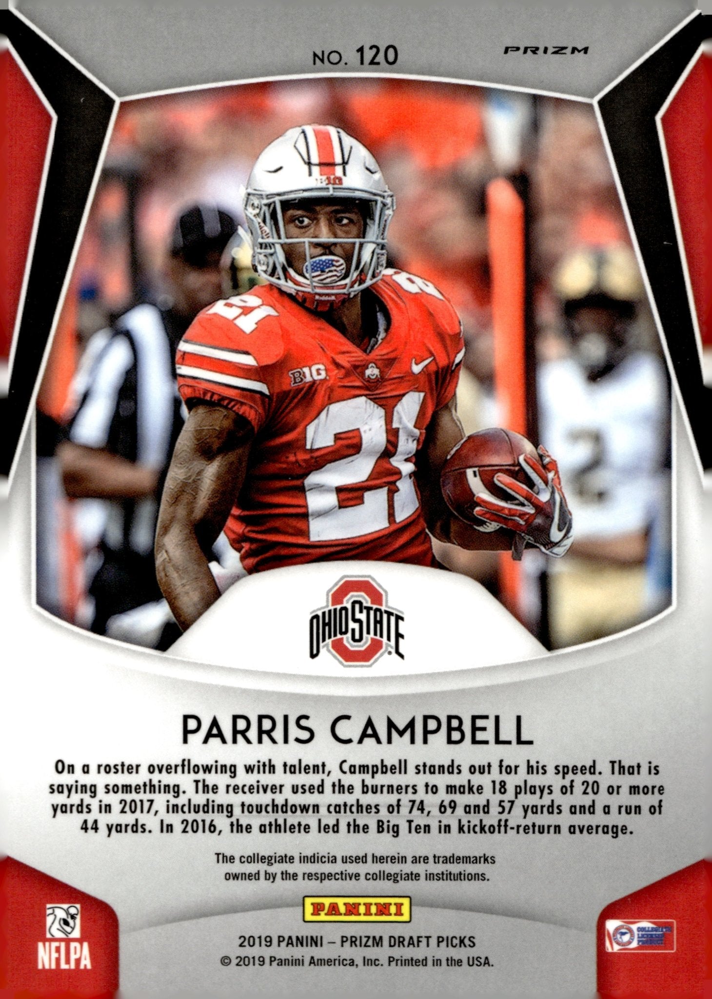 Parris Campbell 2019 Panini Draft Picks Pink Pulsar Prizm #120 - Collector Store LLC
