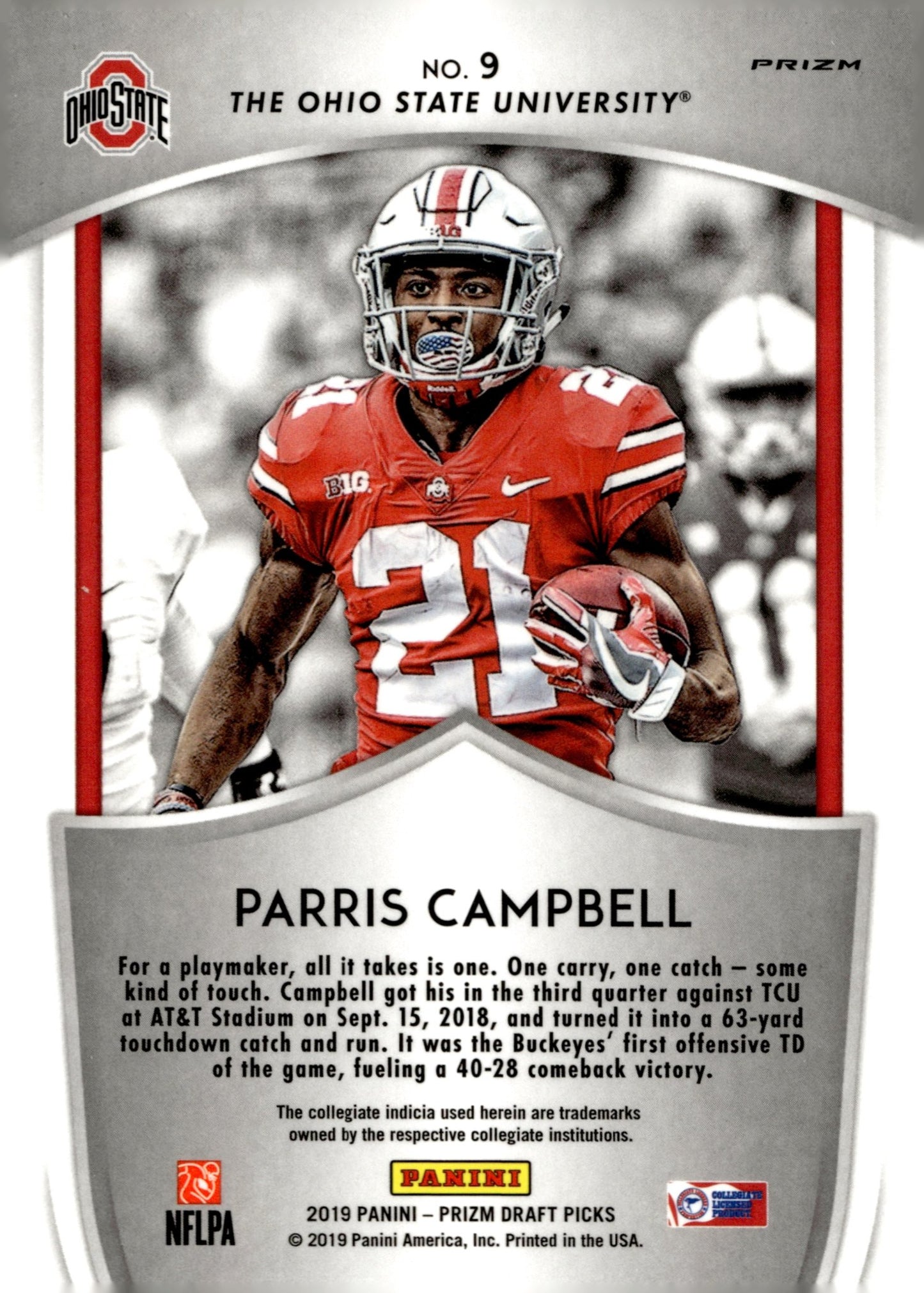 Parris Campbell 2019 Panini Prizm Draft Picks Crusade Pink Pulsar Prizm #9 - Collector Store LLC