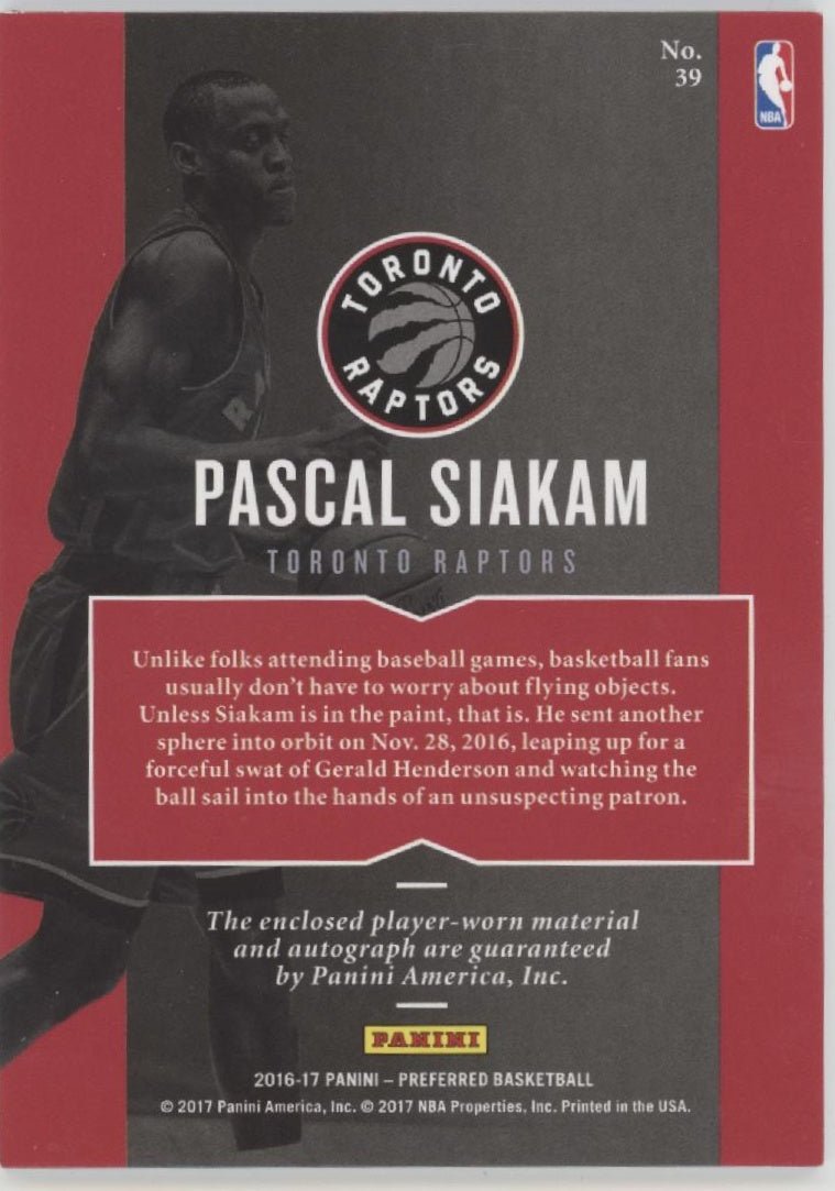 Pascal Siakam 2016 - 17 Panini Preferred Silhouettes Swatch RC Auto 59/99 #39 - Collector Store LLC