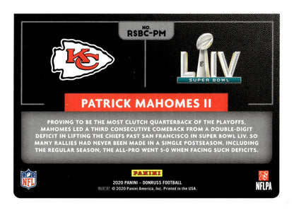 Patrick Mahomes II 2020 Panini Donruss Road to the Super Bowl #RSBC - PM - Collector Store LLC