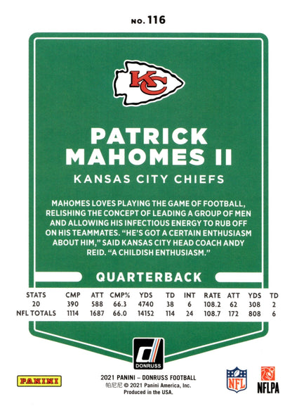 Patrick Mahomes II 2021 Panini Donruss #116 - Collector Store LLC