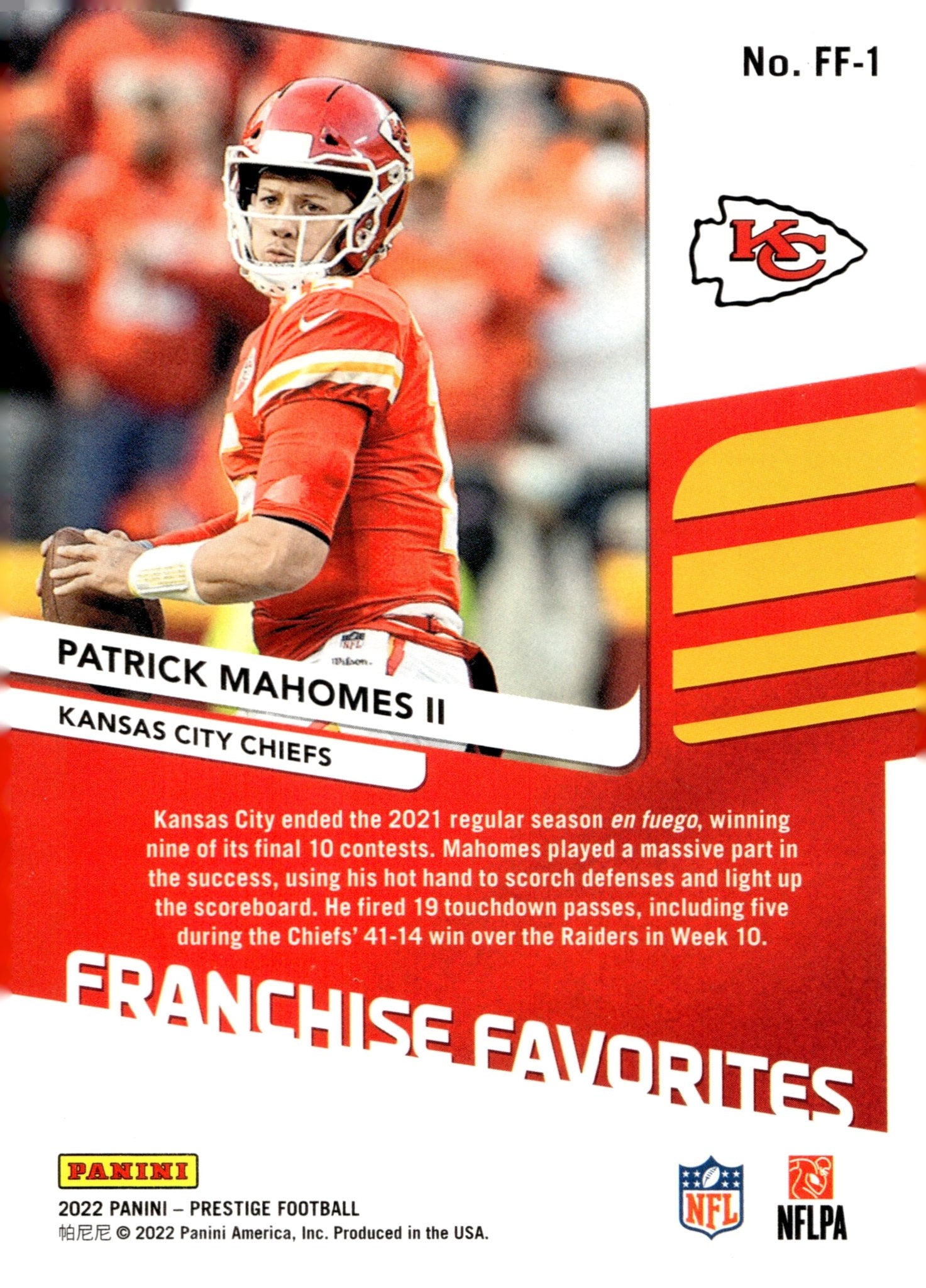 Patrick Mahomes II 2022 Panini Prestige Franchise Favorites #FF - 1 - Collector Store LLC