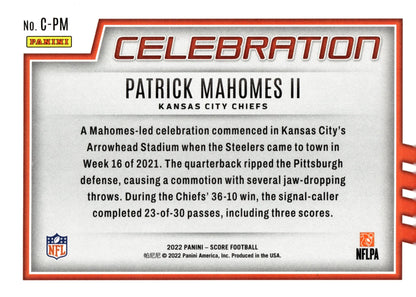 Patrick Mahomes II 2022 Panini Score Celebration #C - PM - Collector Store LLC