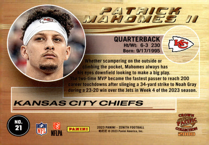 Patrick Mahomes II 2023 Panini Zenith Crown Royale Pacific #21 - Collector Store LLC