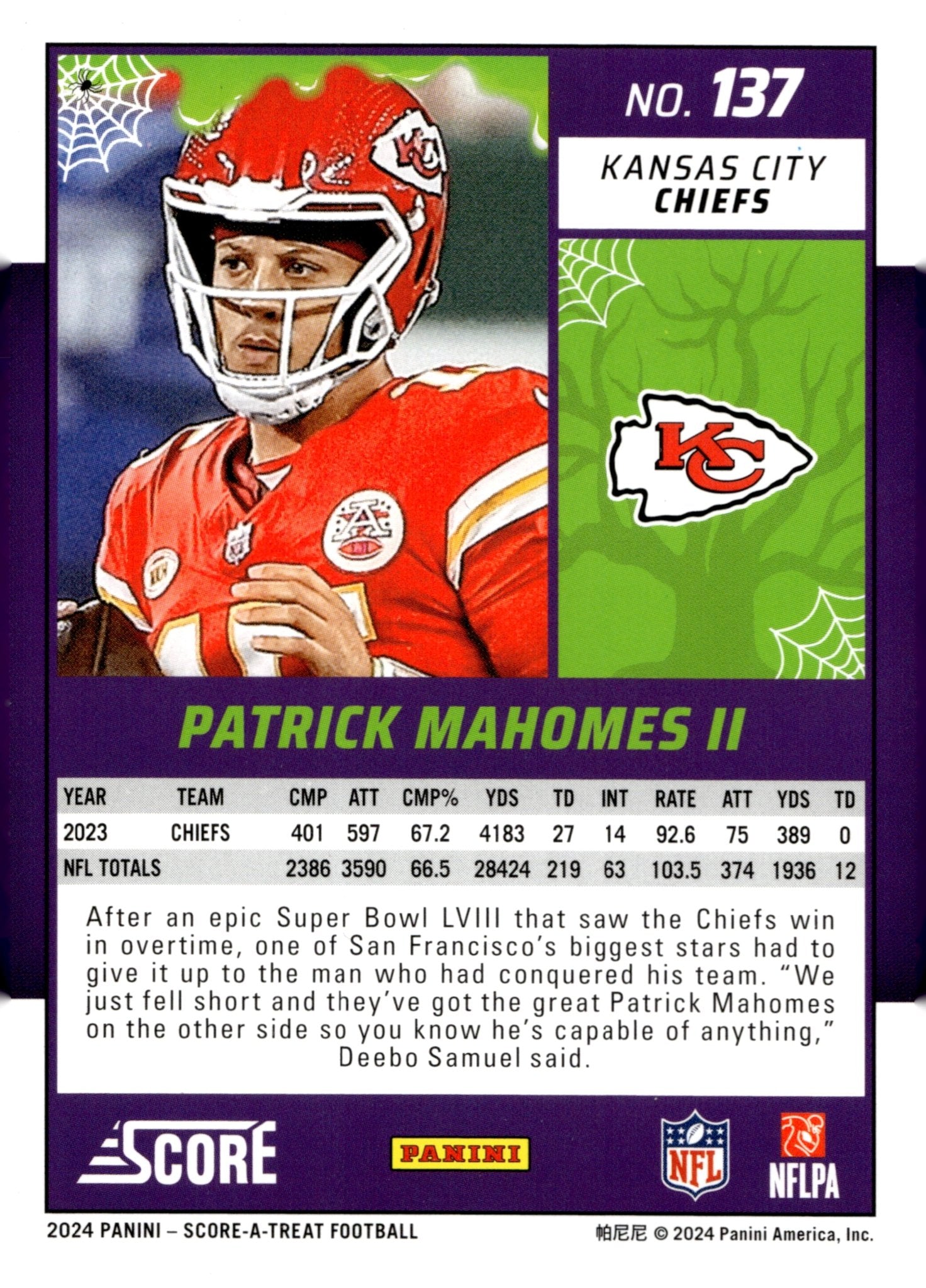 Patrick Mahomes II 2024 Panini Score - a - Treat Bats #137 - Collector Store LLC