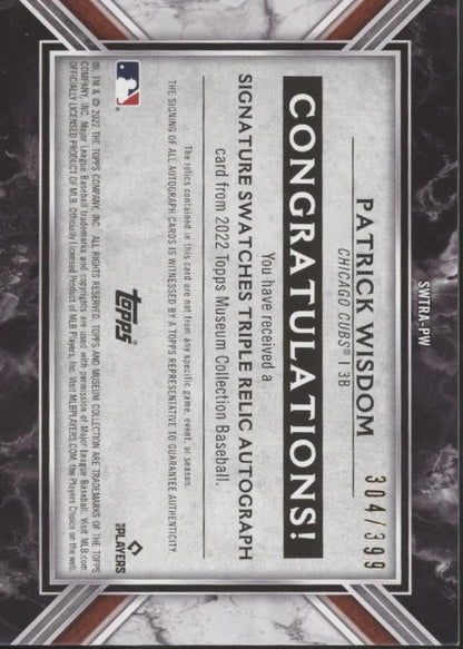 Patrick Wisdom 2022 Topps Museum Collection Triple Swatch Auto 304/399 SWTRA - PW - Collector Store LLC