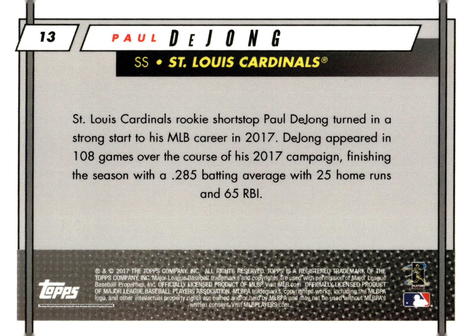 Paul DeJong 2017 Topps On Demand RC #13 - Collector Store LLC