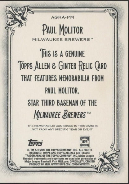 Paul Molitor 2023 Topps Allen & Ginter Bat Relic AGRA - PM - Collector Store LLC