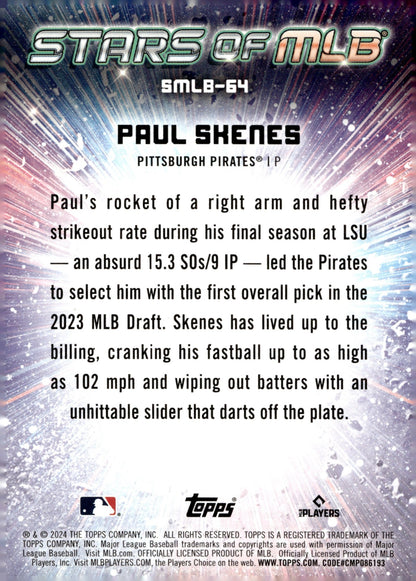 Paul Skenes 2024 Topps Update Series Stars of MLB Foil RC #SMLB - 64 #6 - Collector Store LLC