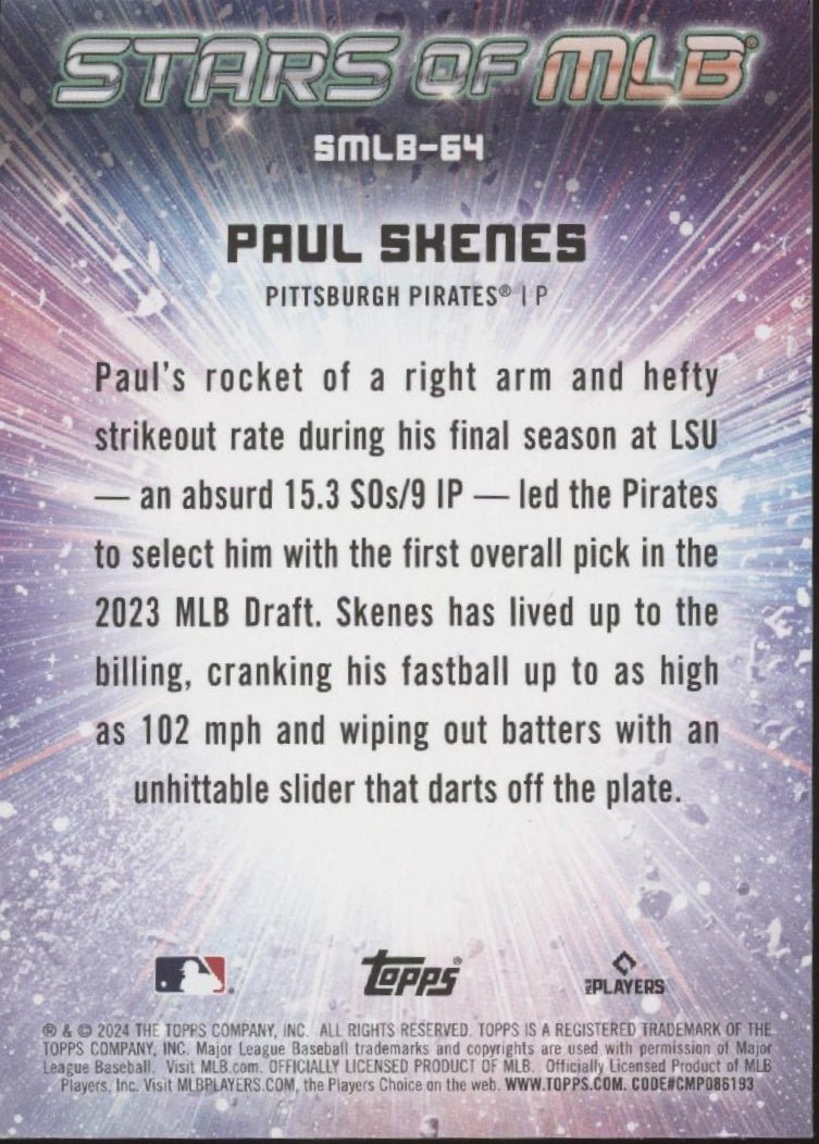 Paul Skenes 2024 Topps Update Series Stars of MLB RC #SMLB - 64 #1 - Collector Store LLC