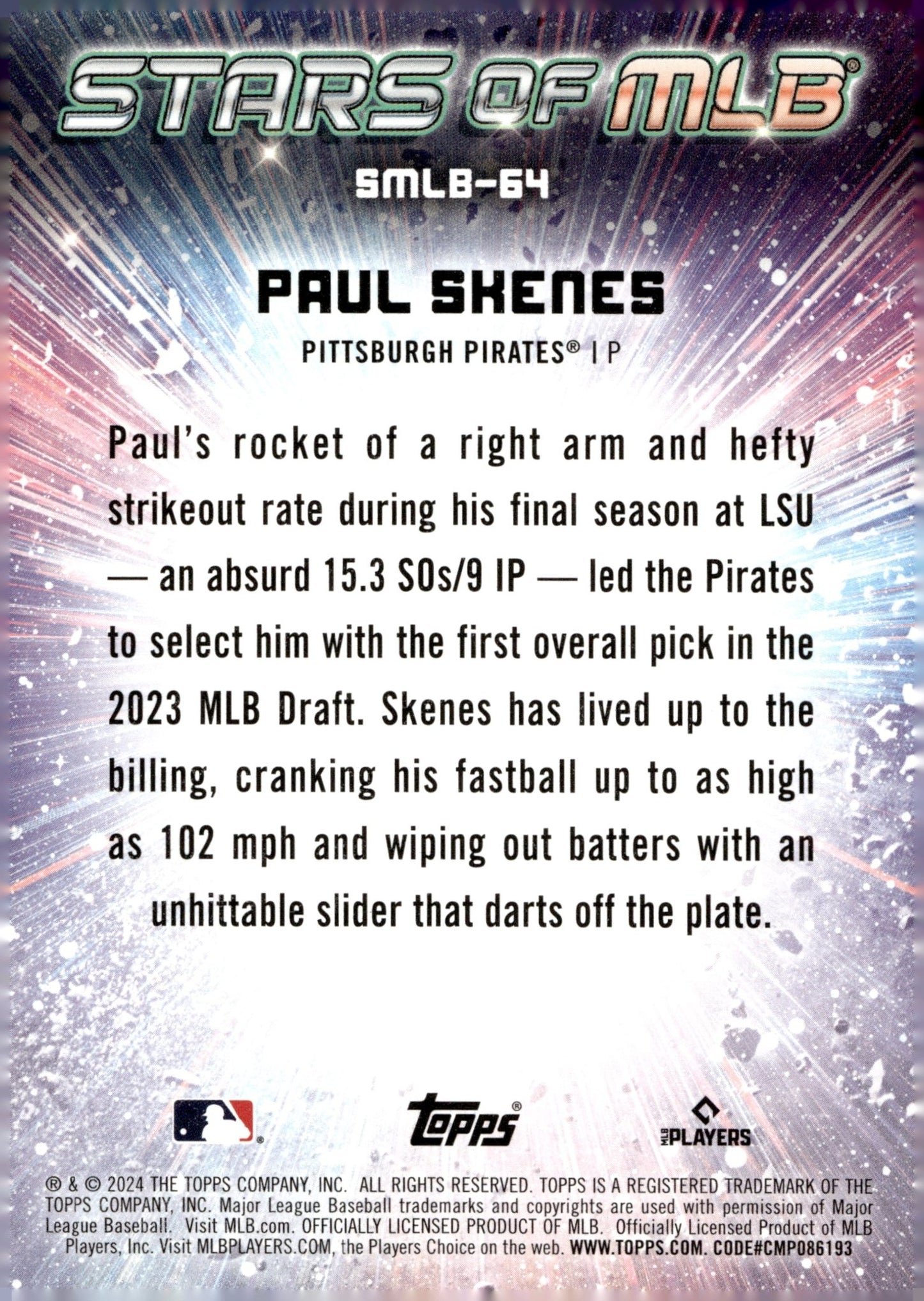 Paul Skenes 2024 Topps Update Series Stars of the MLB RC #SMLB - 64 #3 - Collector Store LLC