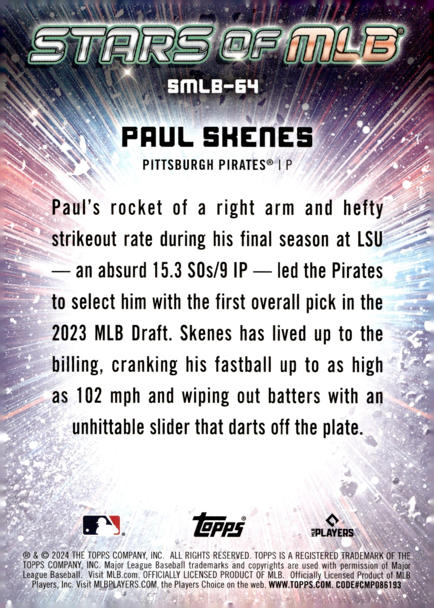 Paul Skenes 2024 Topps Update Series Stars of the MLB RC #SMLB - 64 #4 - Collector Store LLC