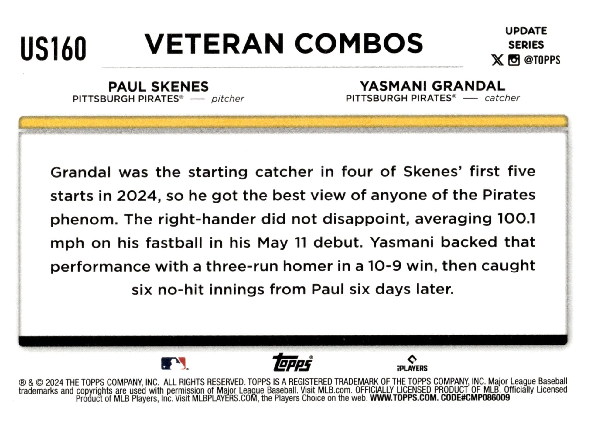 Paul Skenes / Yasmani Grandal 2024 Topps Update Series US160 2 - Collector Store LLC