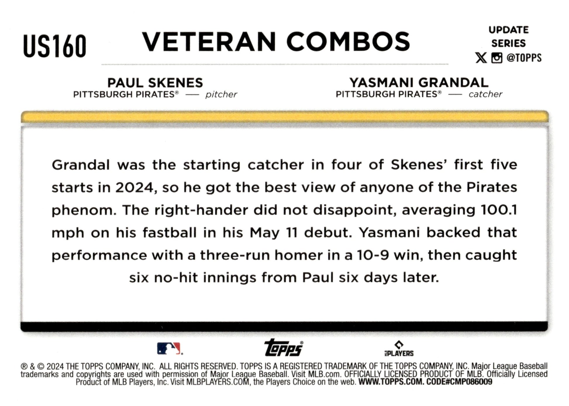 Paul Skenes / Yasmani Grandal 2024 Topps Update Series US160 3 - Collector Store LLC
