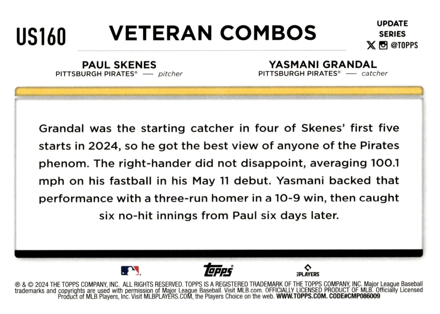 Paul Skenes / Yasmani Grandal 2024 Topps Update Series US160 4 - Collector Store LLC
