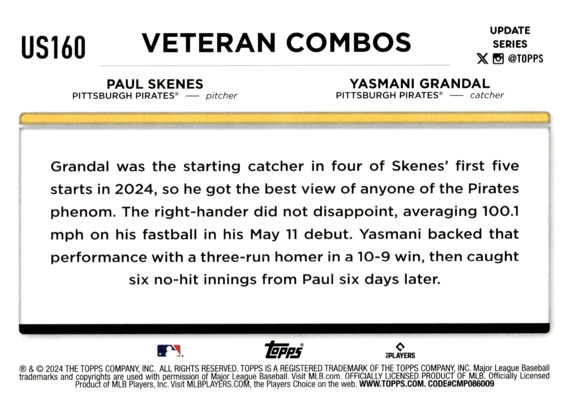 Paul Skenes / Yasmani Grandal 2024 Topps Update Series US160 4 - Collector Store LLC
