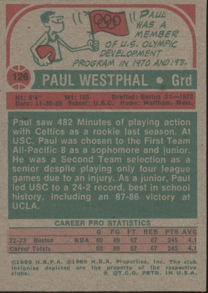 Paul Westphal 1973 - 74 Topps #126 Boston Celtics EX - NM - Collector Store LLC