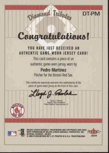 Pedro Martinez 2004 Fleer Tradition Diamond Tributes Swatch #DT - PM - Collector Store LLC