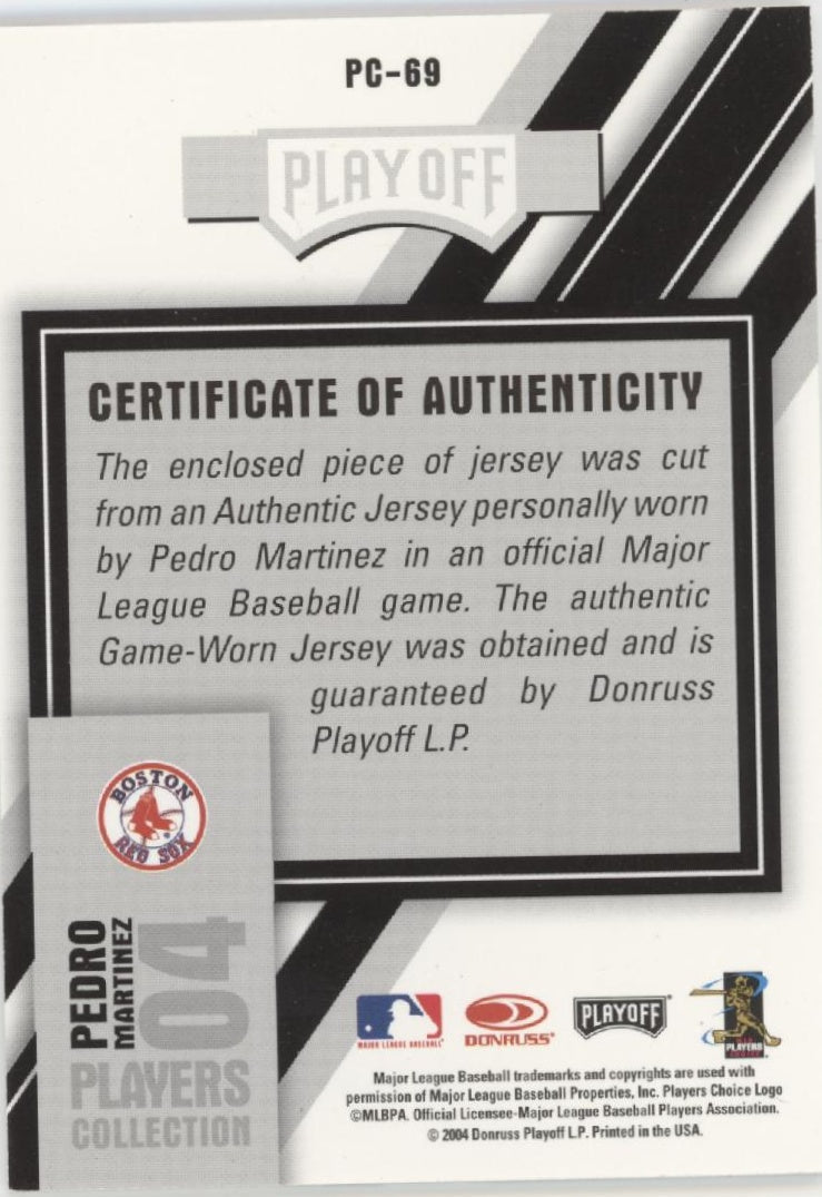 Pedro Martinez 2004 Playoff Prestige Player Collection 04 Swatch #PC - 69 - Collector Store LLC