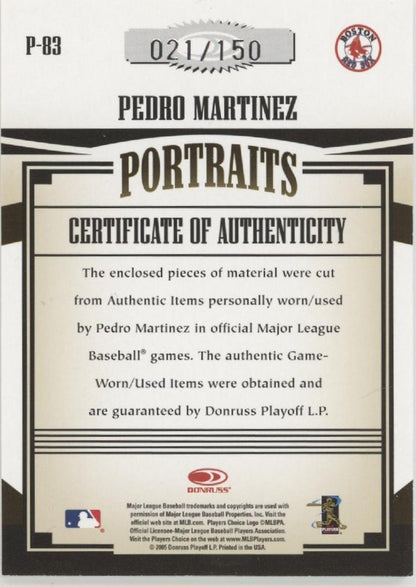 Pedro Martinez 2005 Donruss Prime Patches Portraits Relics 021/150 P - 83 - Collector Store LLC