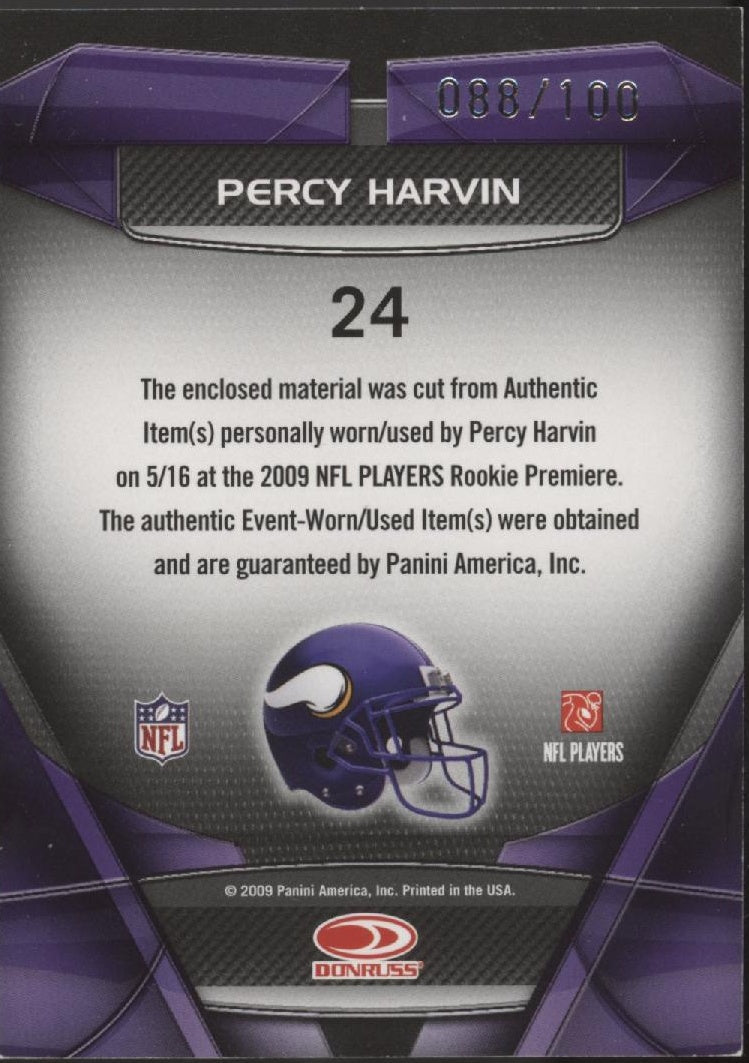 Percy Harvin 2009 Donruss Gridiron Gear Performers Relics 088/100 #24 - Collector Store LLC