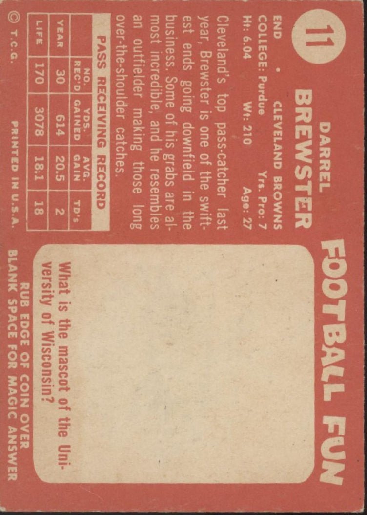 Pete Brewster 1958 Topps #11 Cleveland Browns EX - Collector Store LLC