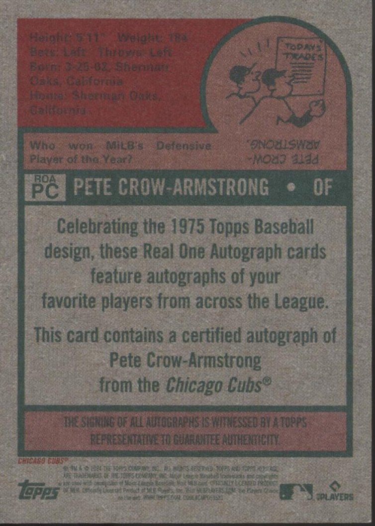 Pete Crow - Armstrong 2024 Topps Heritage RC Auto #ROA - PC - Collector Store LLC