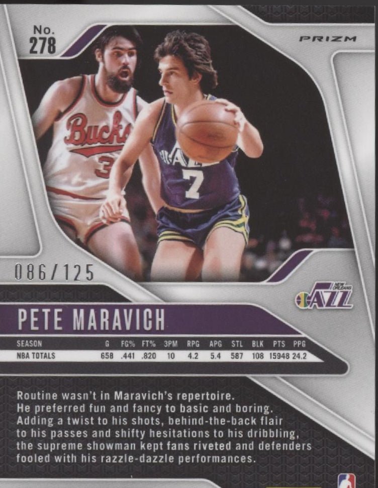 Pete Maravich 2024 - 25 Panini Prizm Orange Fast Break Prizm 086/125 278 - Collector Store LLC