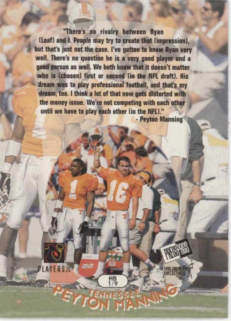 Peyton Manning 1998 Press Pass Head Butt #HB1 - Collector Store LLC