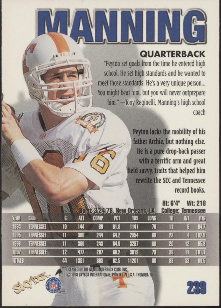 Peyton Manning 1998 Skybox Thunder RC #239 - Collector Store LLC