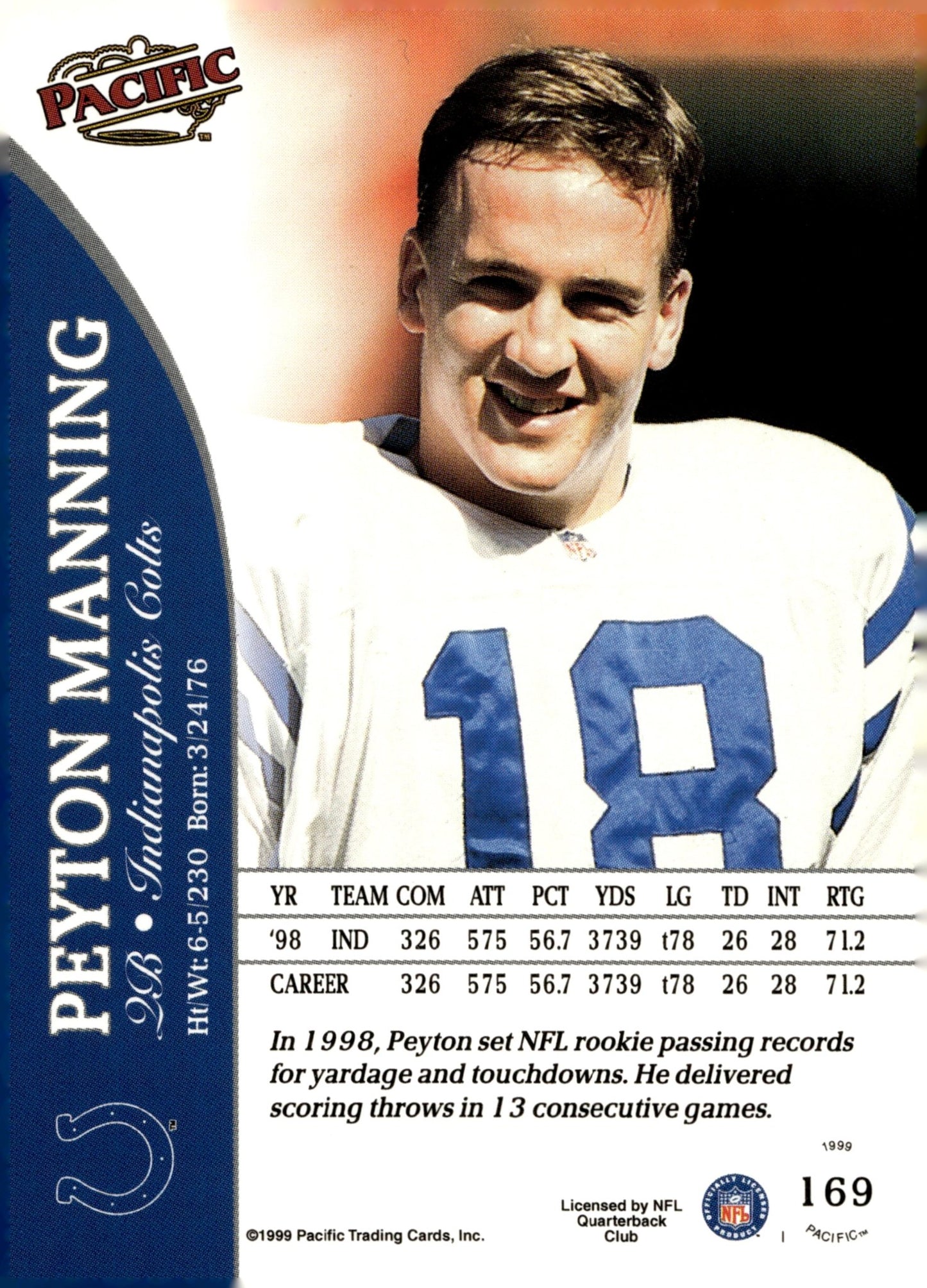 Peyton Manning 1999 Pacific #169 - Collector Store LLC