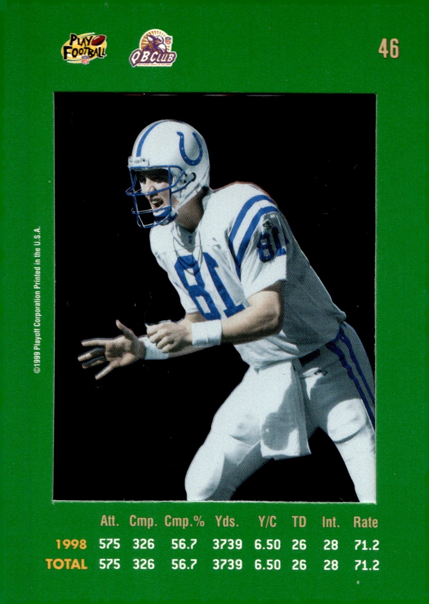 Peyton Manning 1999 Playoff Absolute SSD Green #46 #1 - Collector Store LLC