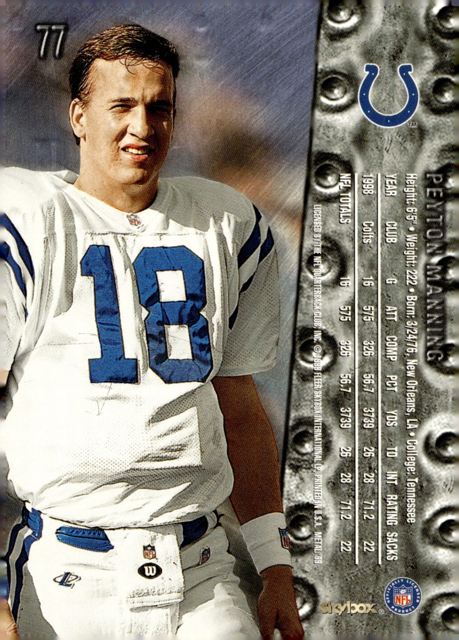 Peyton Manning 1999 Skybox Metal Universe #77 #3 - Collector Store LLC