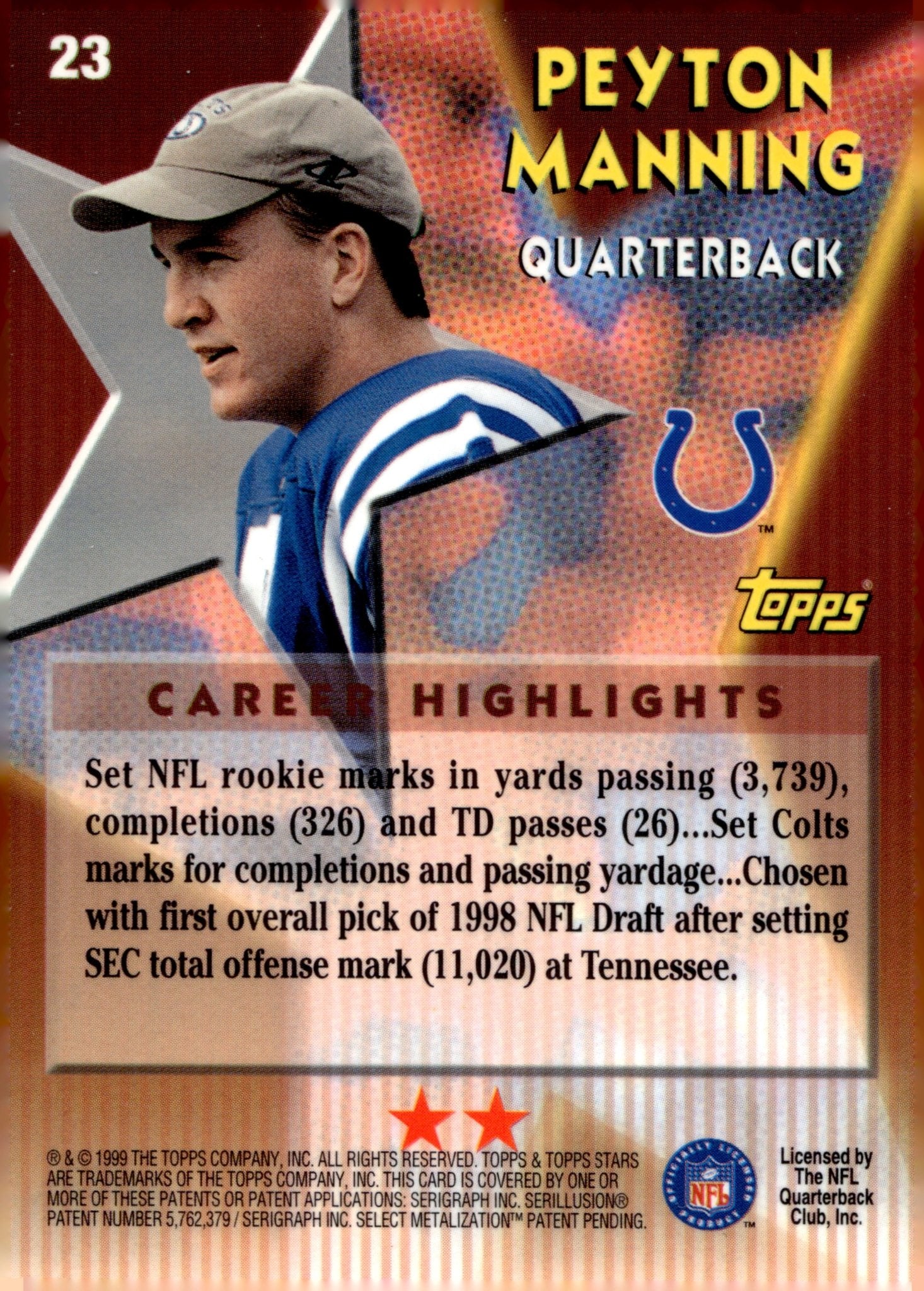 Peyton Manning 1999 Topps Stars #23 - Collector Store LLC