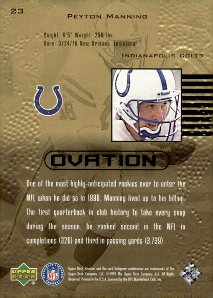 Peyton Manning 1999 Upper Deck Ovation #23 - Collector Store LLC