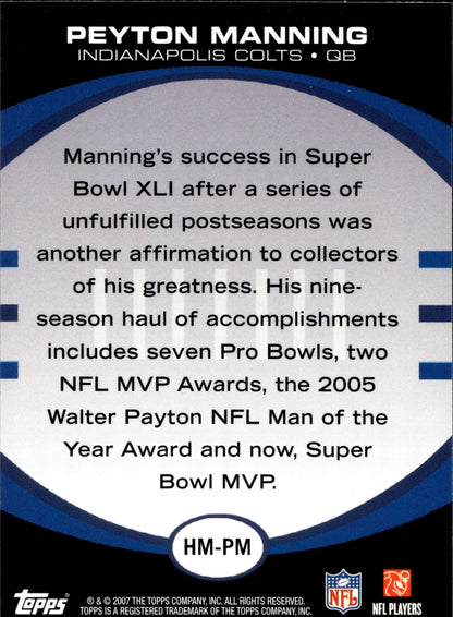 Peyton Manning 2007 Topps Hobby Masters #HM - PM - Collector Store LLC