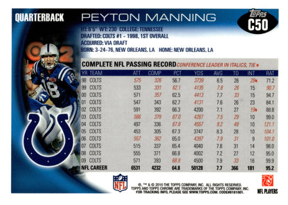 Peyton Manning 2010 Topps Chrome #C50 - Collector Store LLC