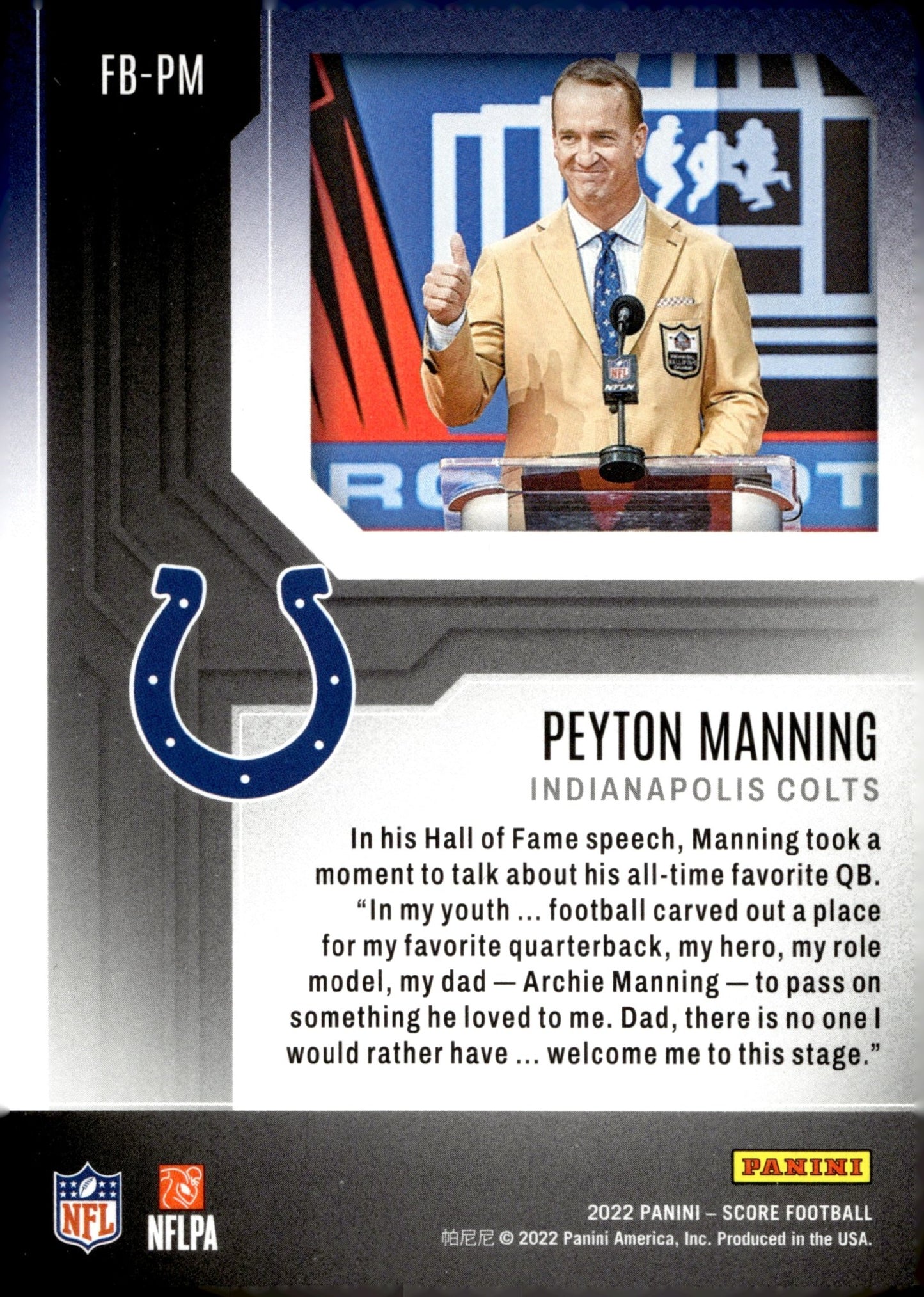 Peyton Manning 2022 Panini Score First Ballot Hall of Fame #FB - PM - Collector Store LLC