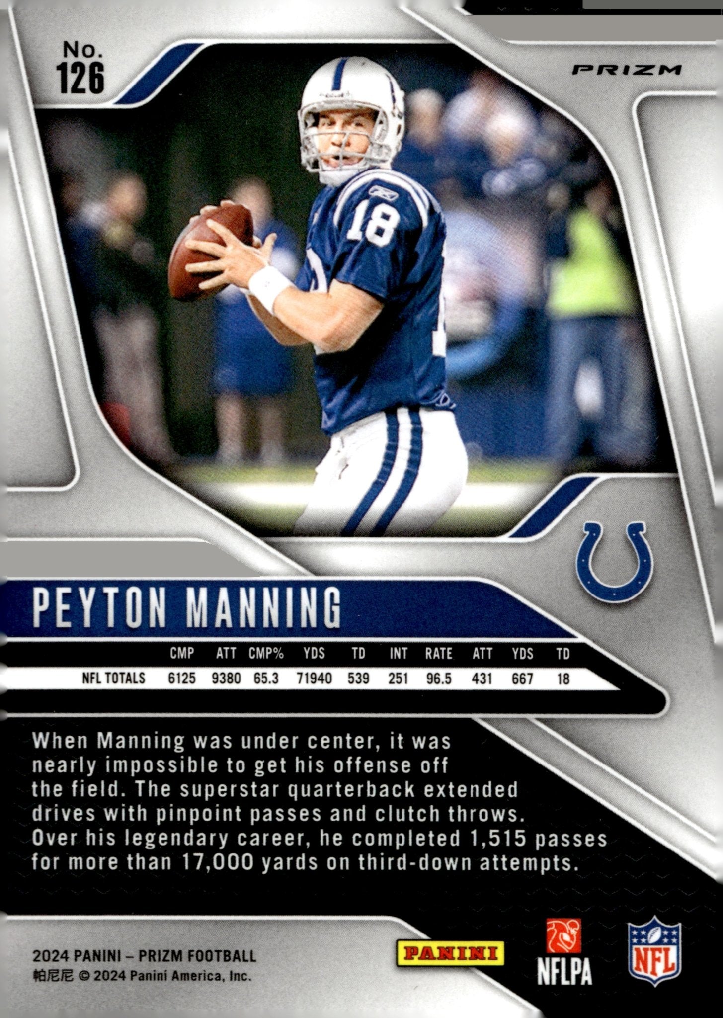 Peyton Manning 2024 Panini Prizm Red White & Blue Prizm #126 - Collector Store LLC