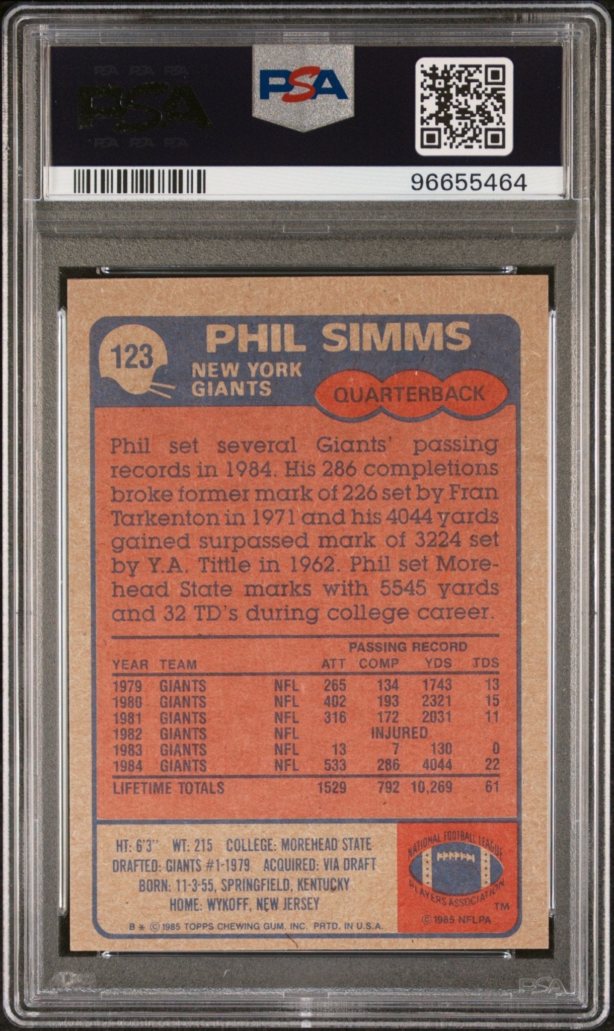 Phil Simms 1985 Topps #123 PSA 7 - Collector Store LLC