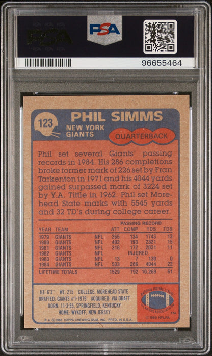 Phil Simms 1985 Topps #123 PSA 7 - Collector Store LLC