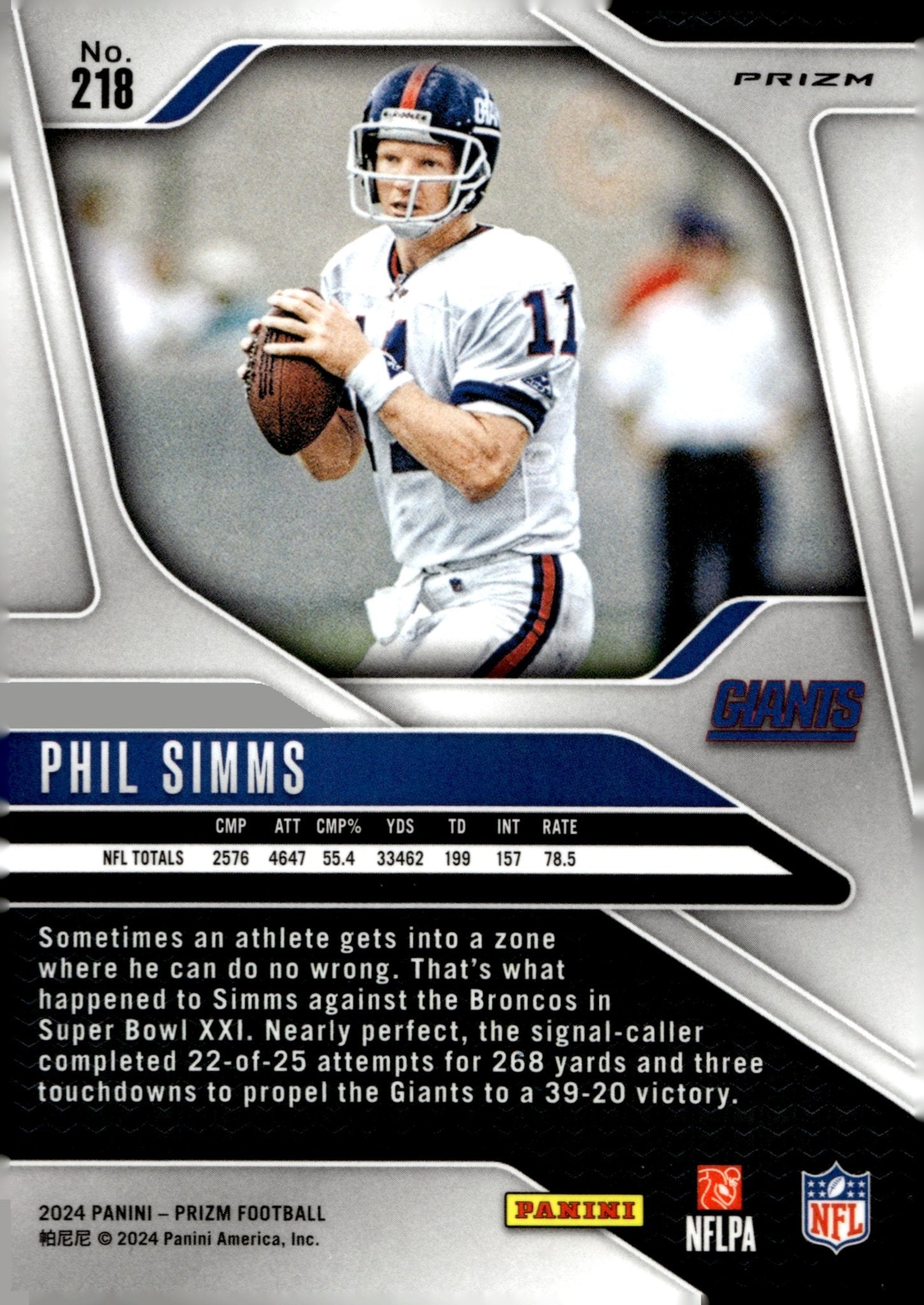 Phil Simms 2024 Panini Prizm Red White & Blue Prizm #218 - Collector Store LLC