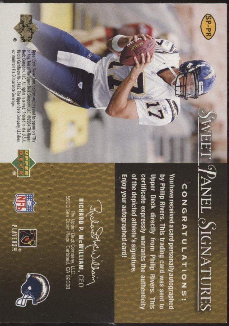 Philip Rivers 2004 Upper Deck Sweet Spot Panel Signatures Relic Auto #SP - PR - Collector Store LLC