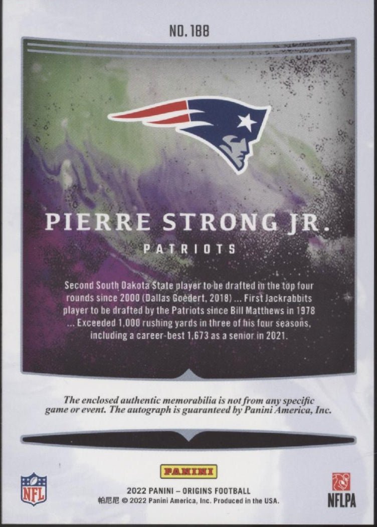 Pierre Strong Jr. 2022 Panini Origins Swatch RC Auto #188 - Collector Store LLC